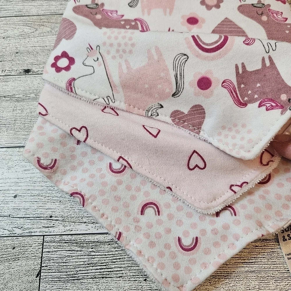 Bandana Bibs NWT Pack Of 3 Unicorns Hearts & Rainbows